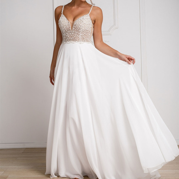amelia couture Dresses & Skirts - Illusion Neckline Bridesmaid Long Dress